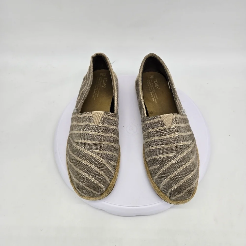 Toms Shoes Women's 10 Gray Striped Canvas Espadrille Flat Casual